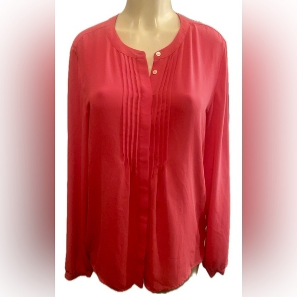 Banana Republic Tops - Banana Republic Henley Pleated Collar Pink Long Sleeve Blouse Large